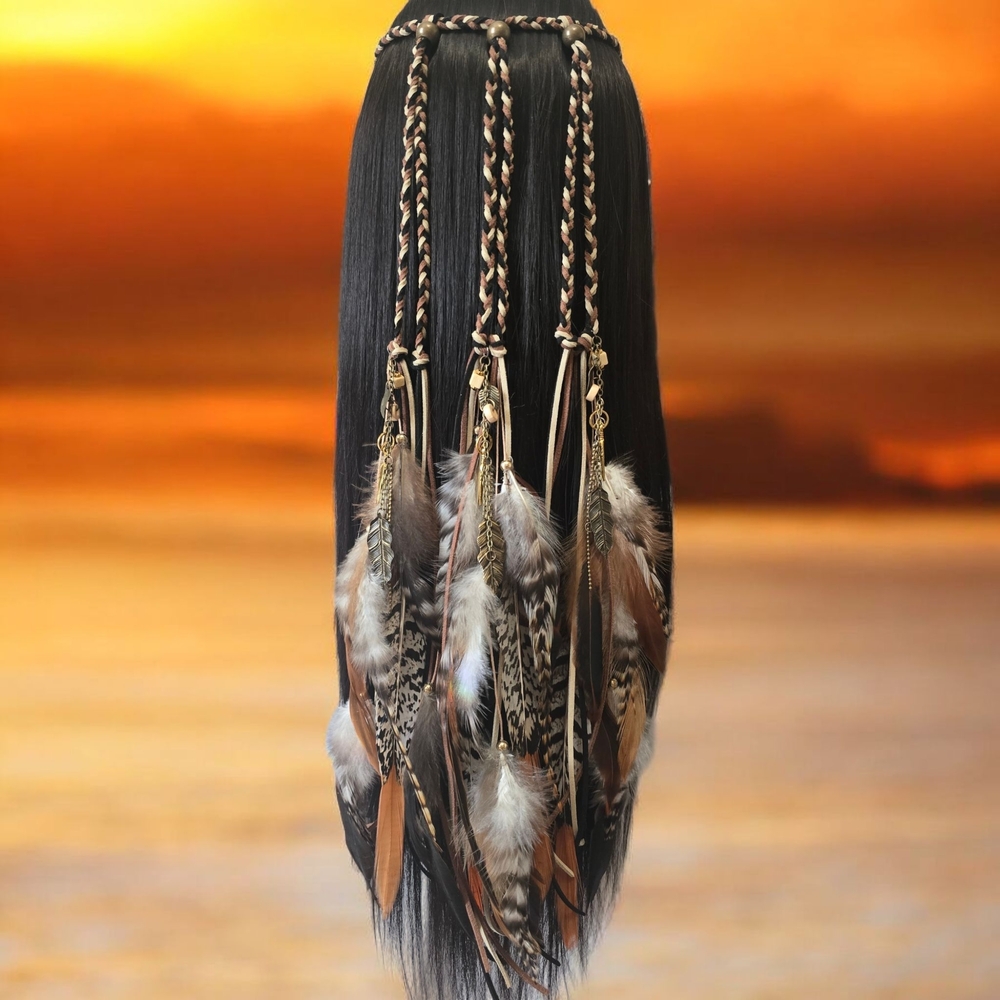 Boho Feather Braided Headband, Adjustable